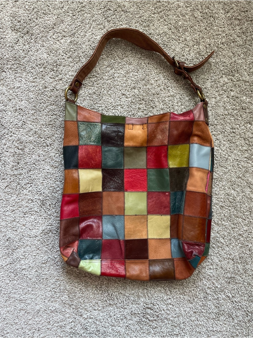 Lucky Brand Multicolor Patchwork Leather Hobo - Brown, Red, Green, Blue